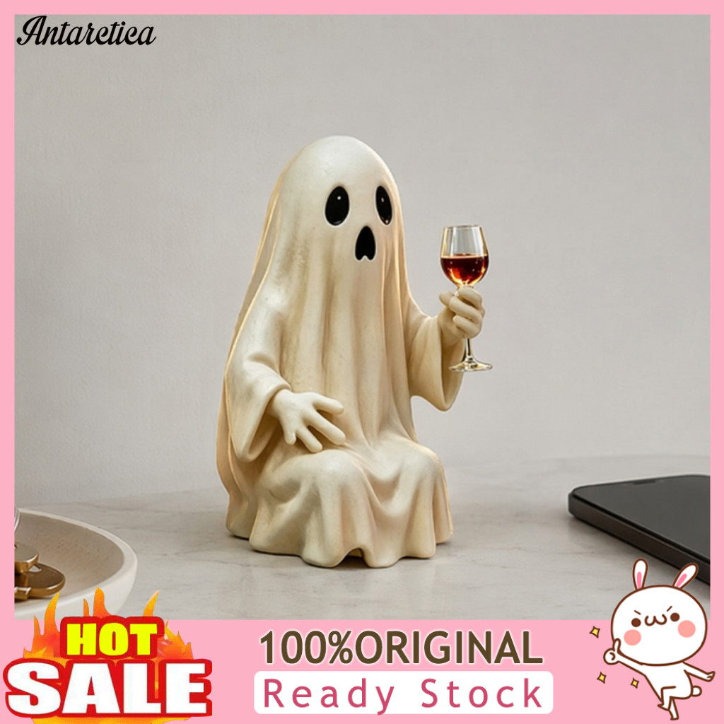 Halloween Resin Ornament Lazy Ghost Figurine Skeleton Spooky Drunk Holding Wine Glass Sculpture Vintage Decor for Bar Bo