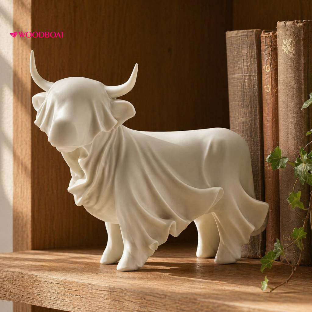 Desktop Decoration Highland Cow Ornament 3d Printed Ghost Statue – Halloween Yak Figurine Minimalist Sculpture for Hom