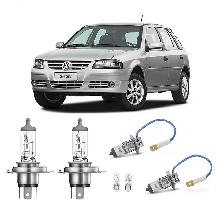 Kit 4 Lampada Farol e Milha Gol Parati Saveiro G4 2006 2007 2008 2009 2010 2011 2012 2013 2014 H3 H4