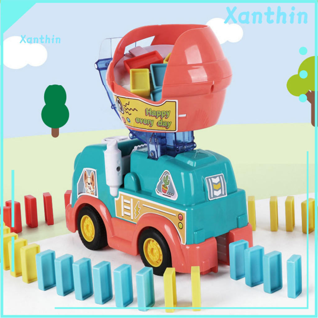 Electric Car Toy Domino Card Game Automatic Engineering Truck with Rotary Steering Wheel Dispenser for Kids Boys Girls F