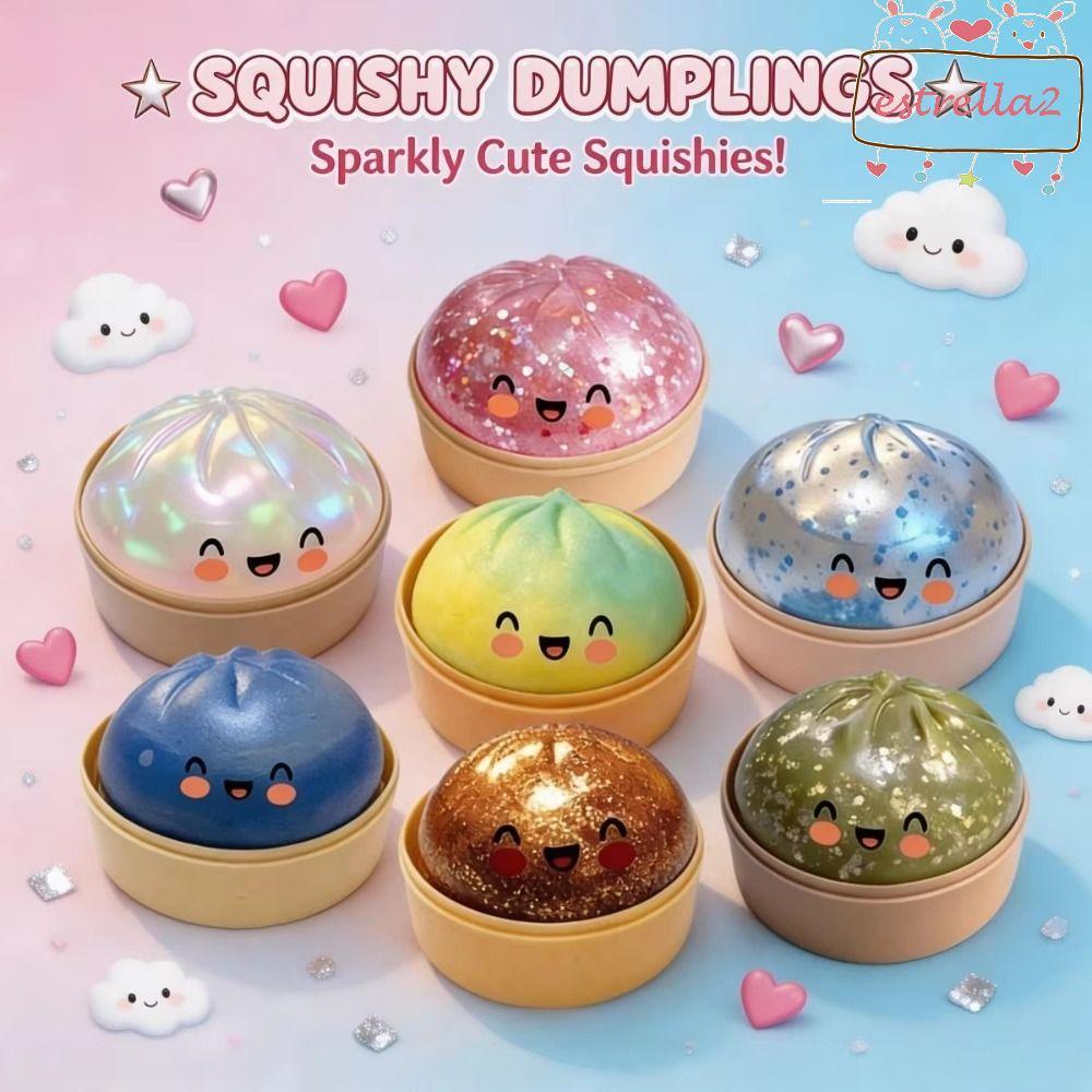 AESTRELLA Dumpling Squishes , Bolas Sensoriais Brilhantes De Coque , Brinquedo Mole Macio E Fofo Em Formato De Bolinho