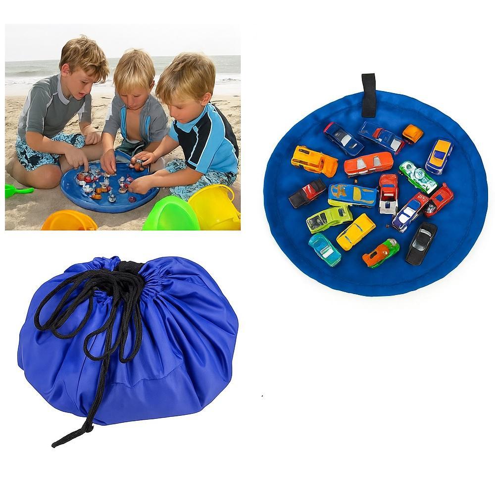 SACO TAPETE ORGANIZADOR BRINQUEDOS LEGO PORTATIL VIRA BOLSA INFANTIL MINI CRIANÇAS BEBE MULTIUSO AZUL
