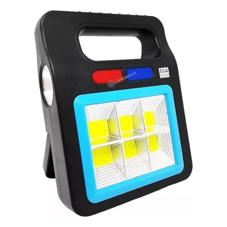 Lanterna LED Branco Azul E Vermelho Emergência Portátil Recarregável Via Cabo e Solar YX605COB6