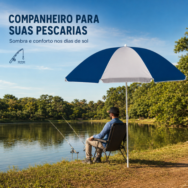 Guarda Sol Praia Piscina Camping Piquenique Pesca Proteção Uv 1,80m Portátil Resistente Azul Mor