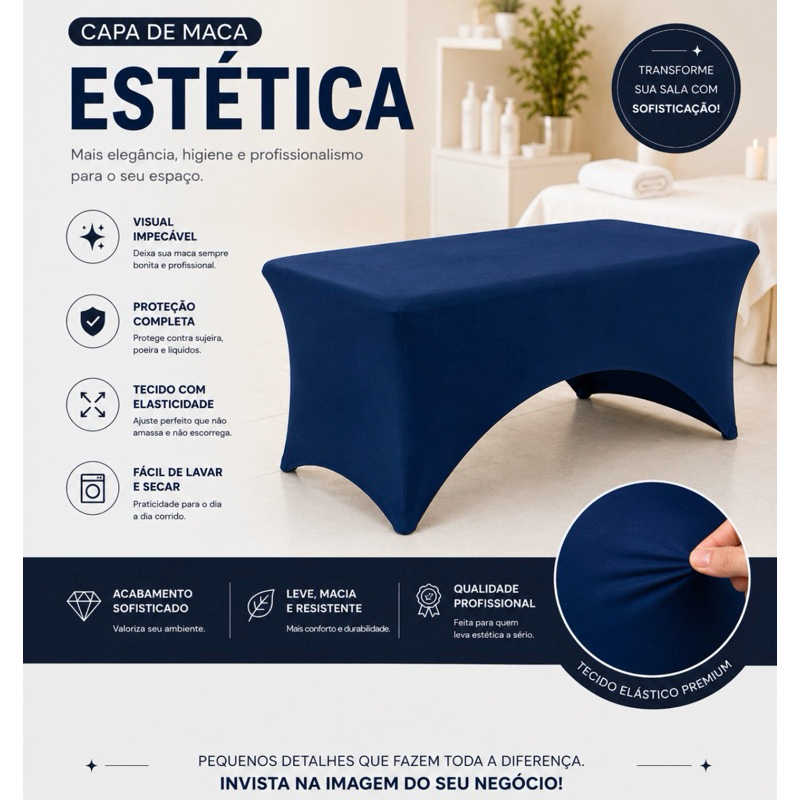 Capa legging para maca estética portátil/fixa/maleta AZUL MARINHO tecido suplex