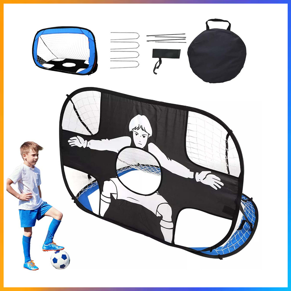Gol de futebol portátil ao ar livre crianças dobrável rede de gol de futebol 2 em 1 rede de treinamento azul preto