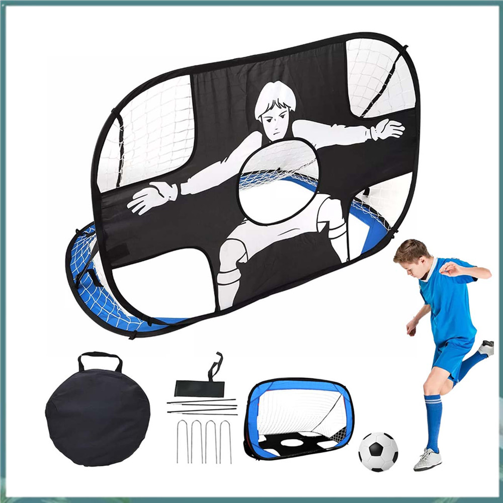 Mini gol de futebol ao ar livre crianças rede de treinamento de futebol portátil sem instalação azul preto