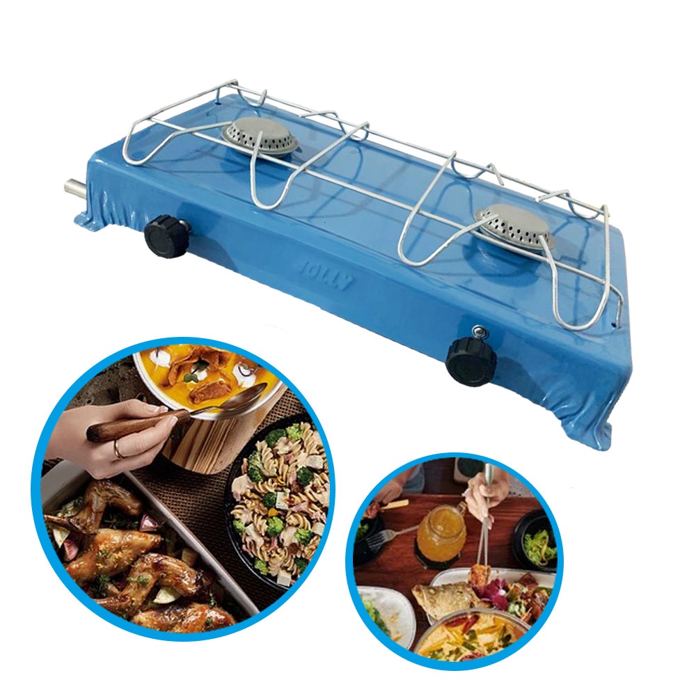 Fogão Portátil A Gás Glp 2 Bocas Azul Para Camping Acampamento