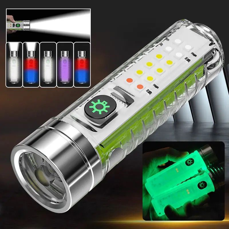 Lanterna Portátil LED Super Potencia Forte Brilhante Transparente Com Suporte De Bateria Branco,Vermelho,Azul,Roxa MT092