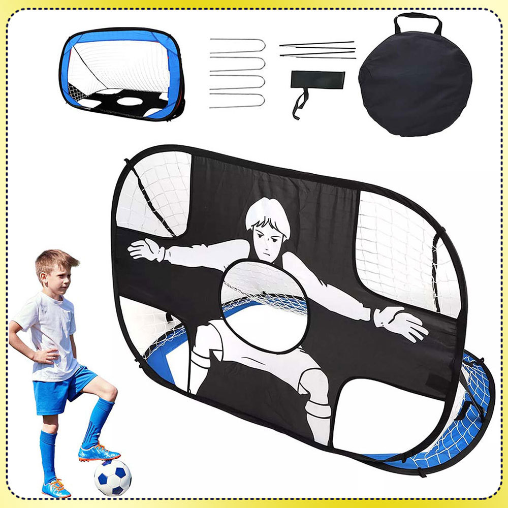 Baliza de treino de futebol preta e azul Portátil e dobrável 120x80x80cm Baliza de futebol infantil