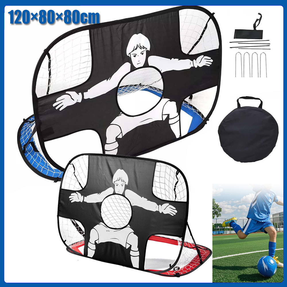 Objetivo de futebol dobrável portátil azul vermelho 120 x 80 x 80 cm (externo/interno/treinamento/futebol/valeiro
