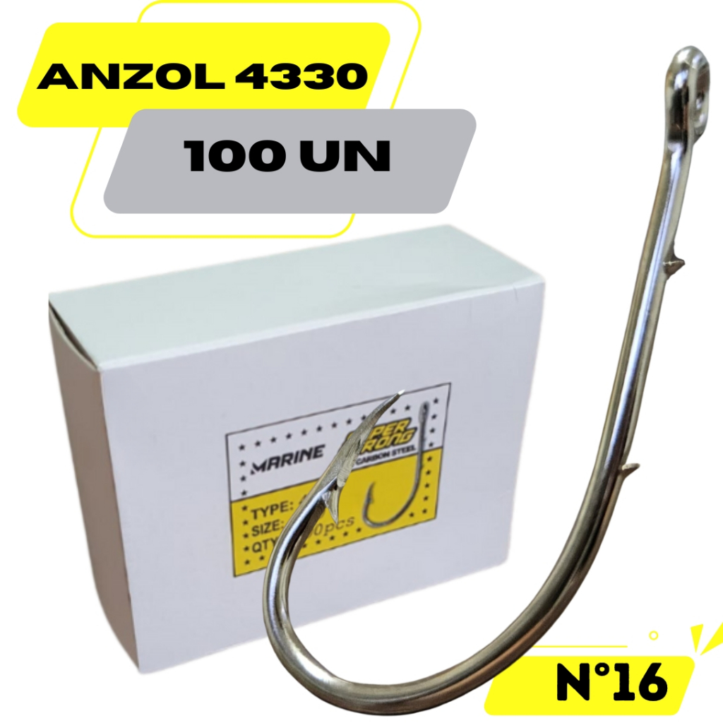 Anzol 4330 Super Strong nº16 1,1X0,5cm Caixa 100un Marine Sports Pesca Lambari Anti-enrosco Excelente Fisgada