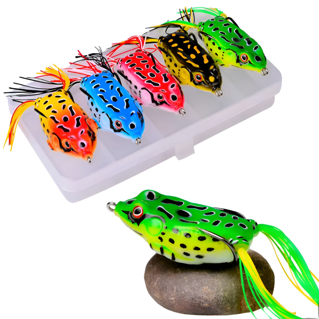 Kit 5pças Artificial Sapo Sapinho Frog 5,5cm 4g Anzol Duplo Anti Enrosco para Pesca Traira