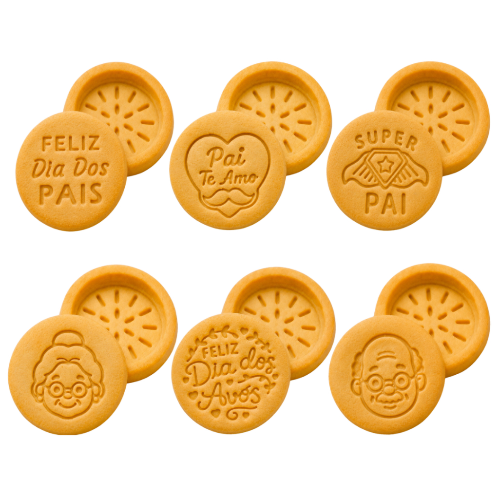 Kit Biscuits Dia dos Pais e Avos Delicart3D Biscoito Recheado Gourmet 5cm com Fundo Removível