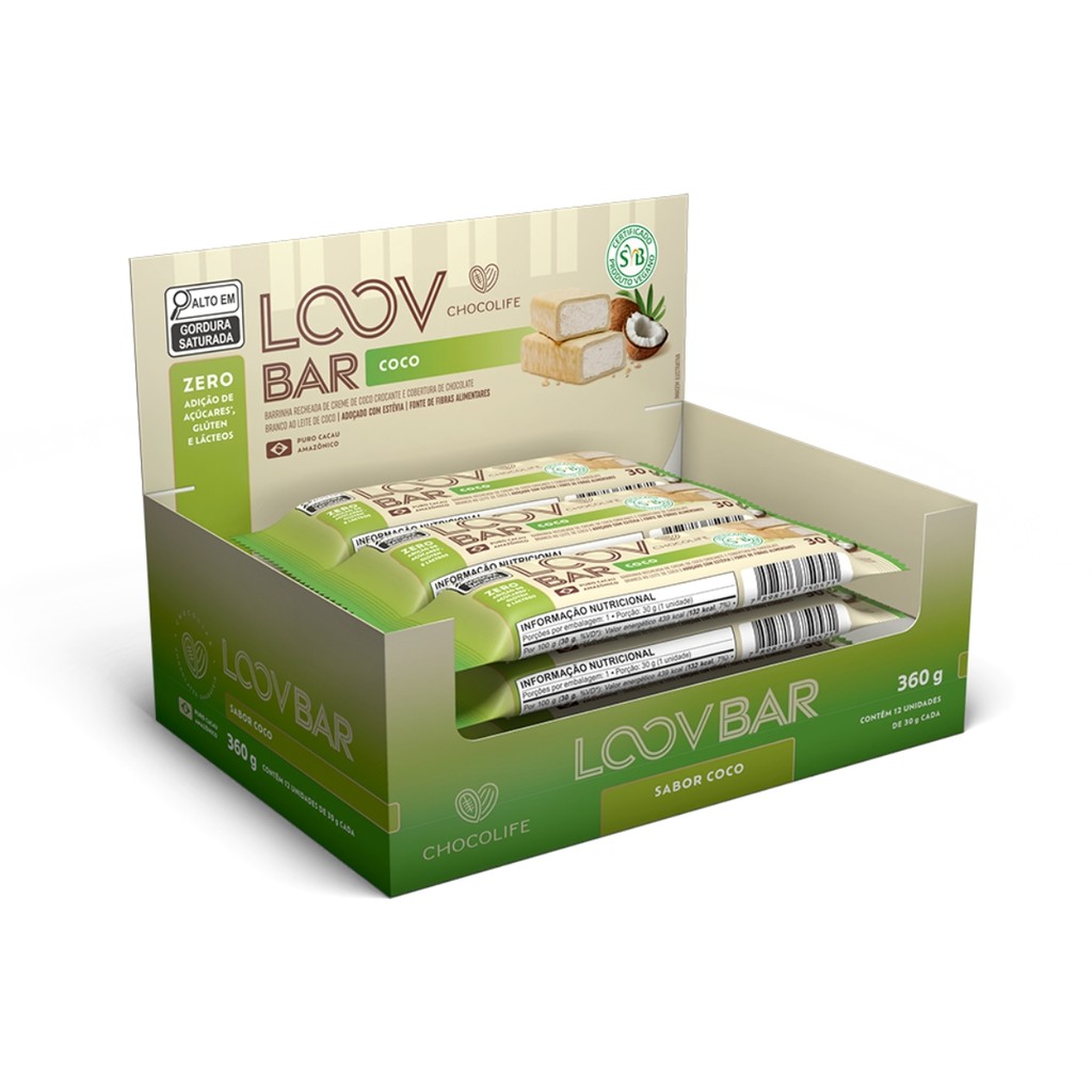 Caixa Barra Chocolate Recheado Coco Crocante 360g Chocolife