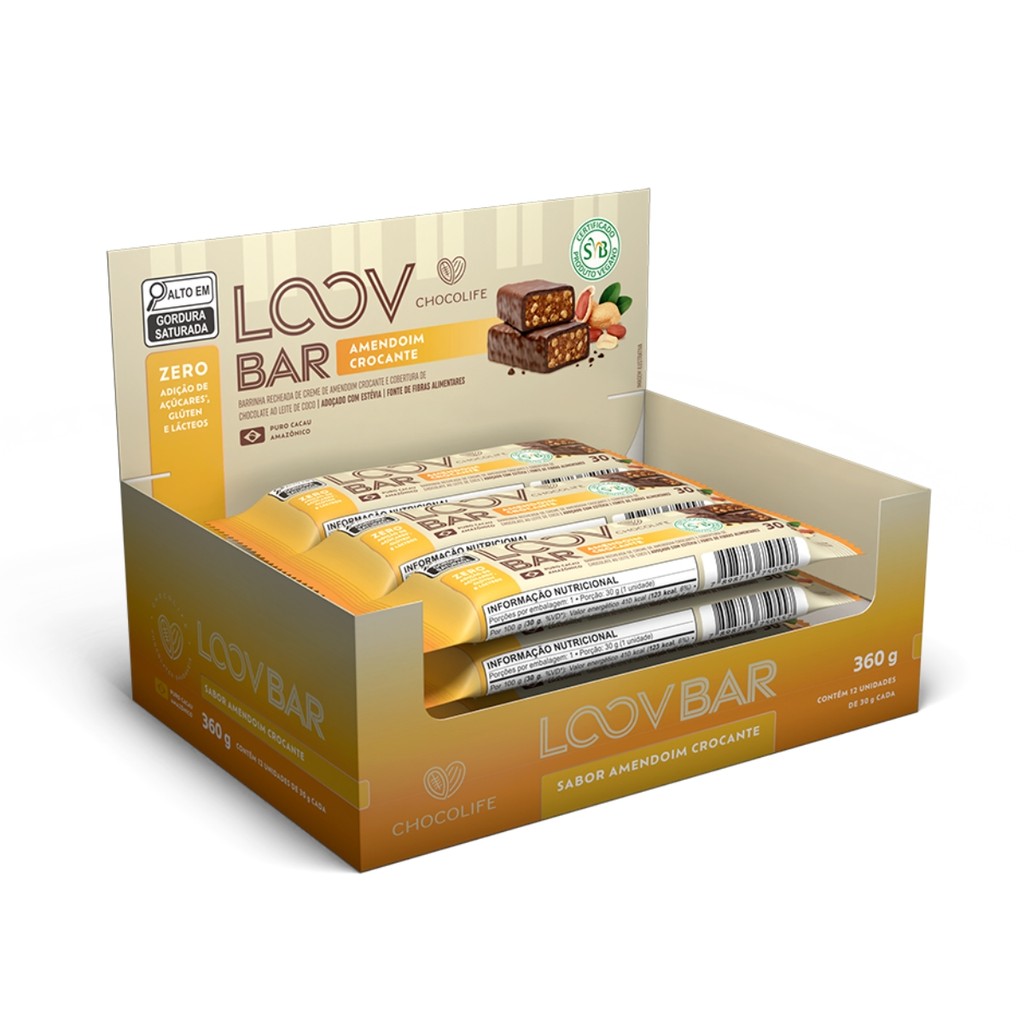 Caixa Barra Chocolate Recheado Amendoim Crocante 360g Chocolife