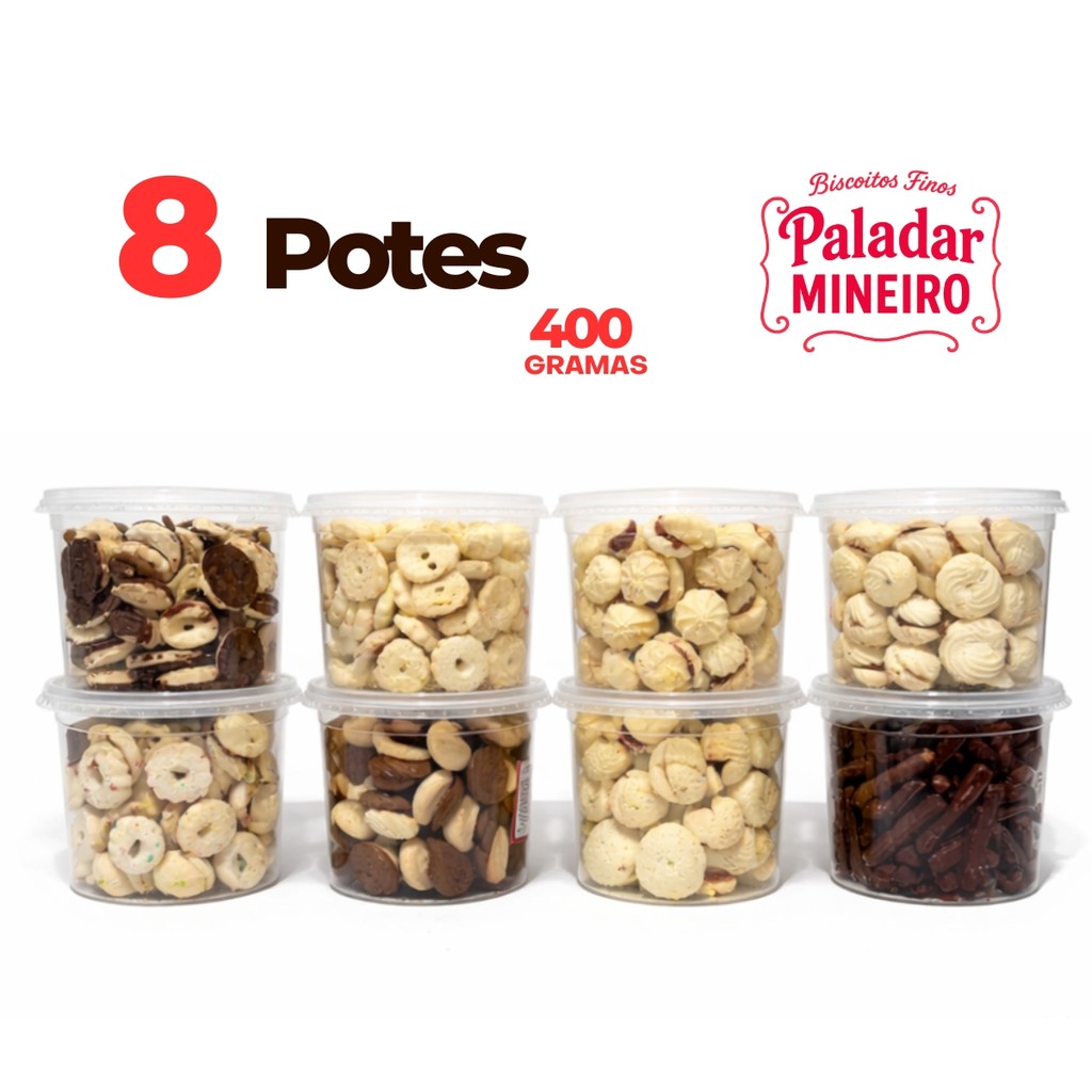 Kit 8 Potes Biscoitos Finos Amanteigados Recheados Paladar Mineiro Atacado Revenda