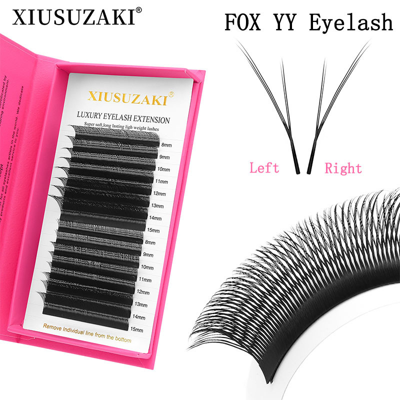 XIUSUZAKI Raposa YY Em Forma De Extensões De Cílios Preto Fosco Natural Duplo Triplo Dicas Postiços Pré-Fabricados Volum