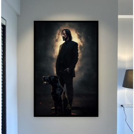 Quadro Decorativo John Wick Dog Tons Escuros Preto filme Tv Sala Hall Quarto