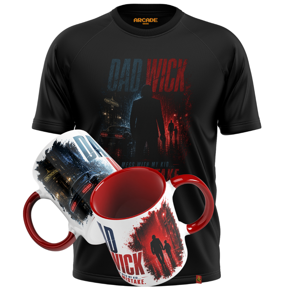 Kit Camiseta e Caneca Dia dos Pais Dad Wick John Big Mistake Presente