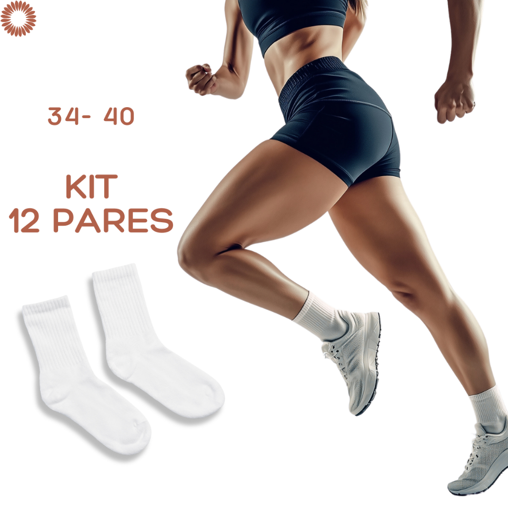 Kit Até 12 Pares Meia Feminina Cano Medio Alto Academia Fitness Respirável