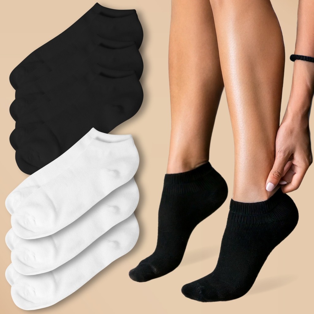 Kit 6 Pares Meia Soquete Feminina Cano Baixo Respirável