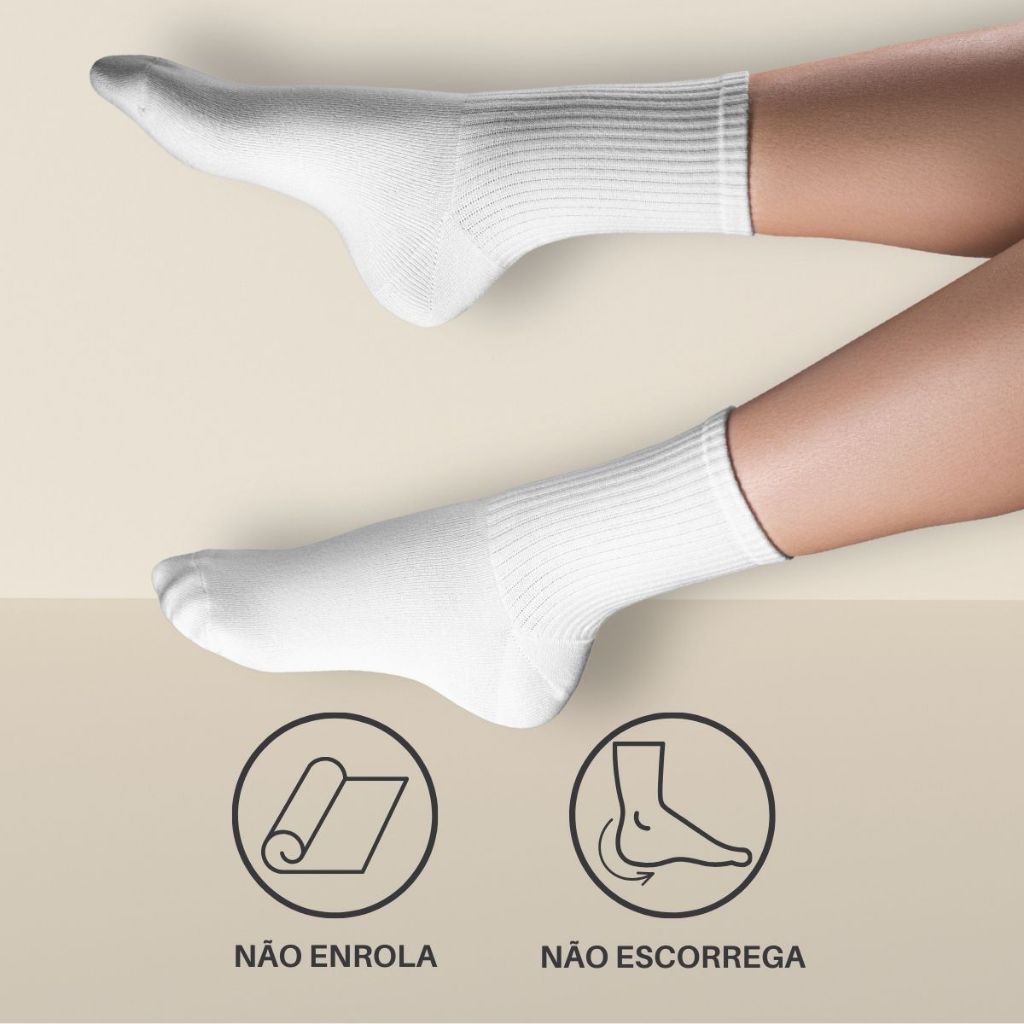 Kit 12 Pares Meia Alta Fitness Feminina Respirável