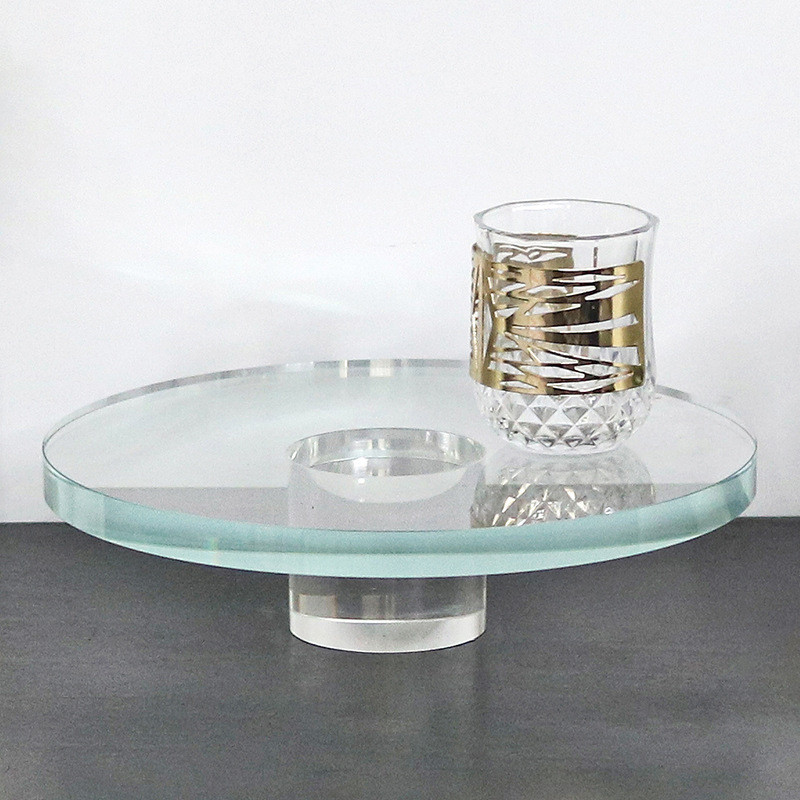 Nordic minimalist ornament crystal round high-footed fruit tray desktop art light luxury model home transparent tray dec