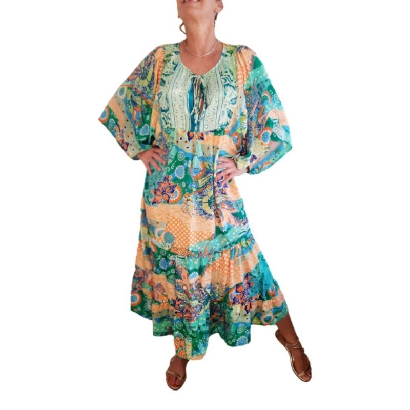 Vestido indiano boho vintage free size em seda importados