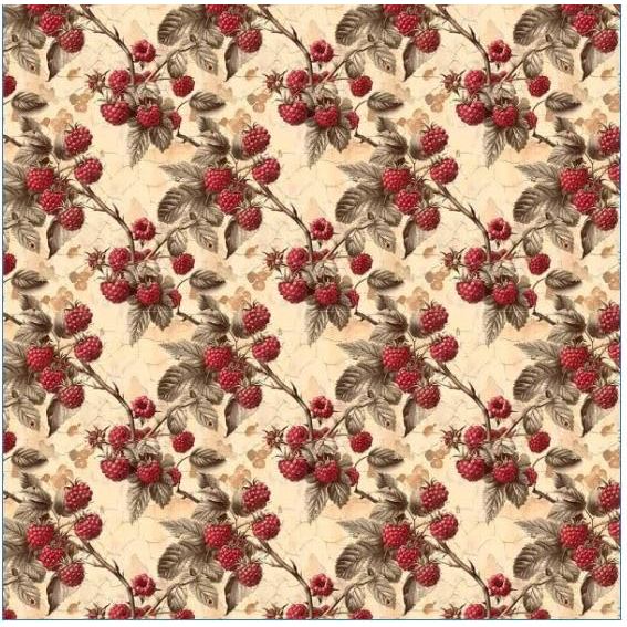 Tecido Tricoline Digital Vintage fruits Framboesa 50 x 150 cm