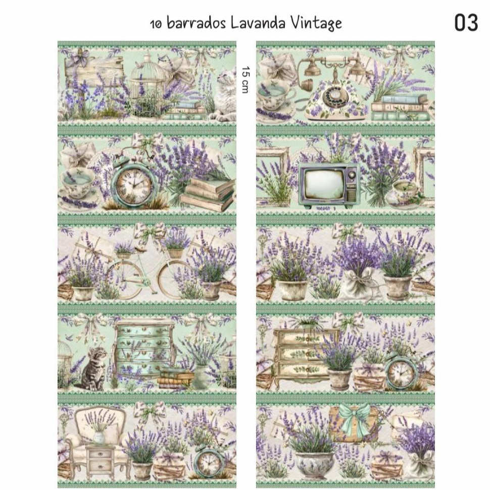 Tricoline Digital Barrado Lavanda Vintage, 55cm X 1.50mt