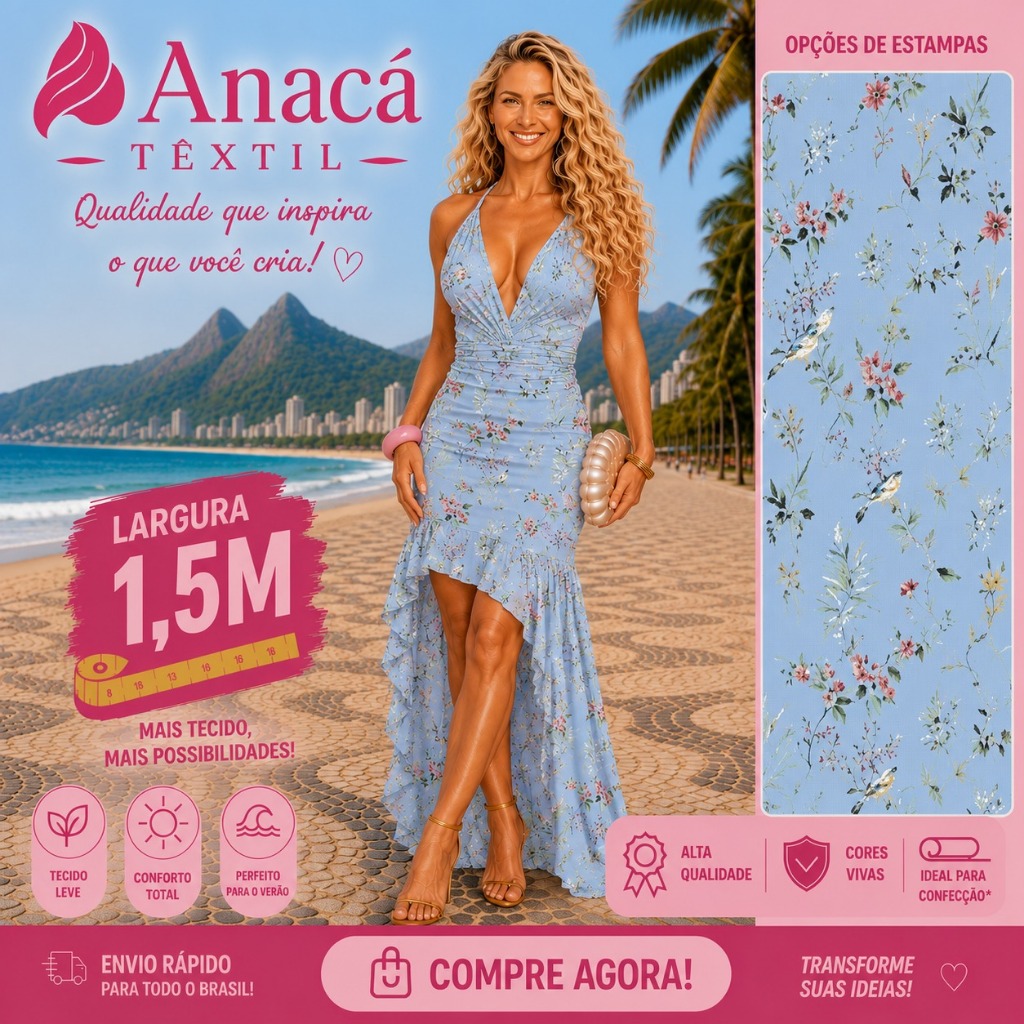 CREPINHO PASSARINHOS E FOLHAS VÁRIAS CORES VINTAGE