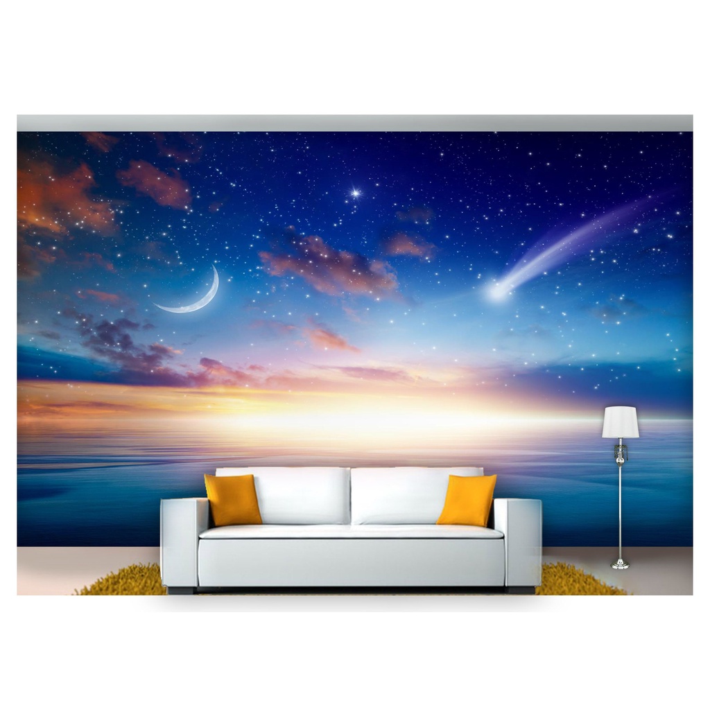 papel de parede Lua Noite Praia mar oceano 3D m² LUA47