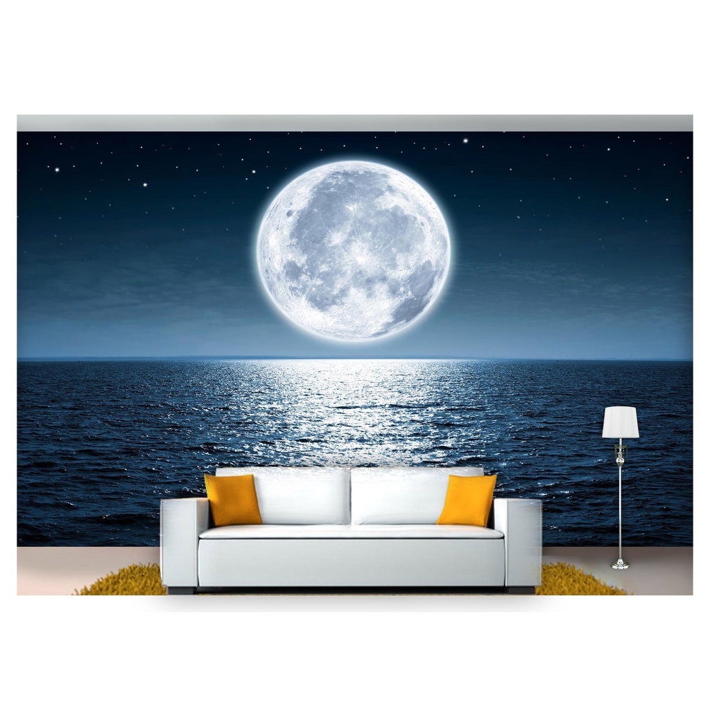 papel de parede Lua Noite Praia mar oceano 3D m² LUA31