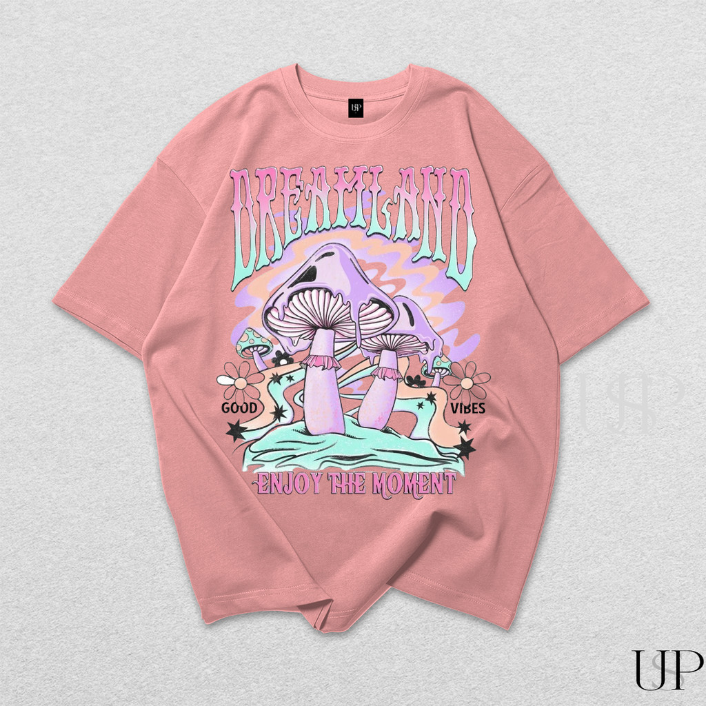 Camiseta Camisa Arte Desenho Cogumelo Dreamland Enjoy The Moment Feminino Casual Magico Fofo