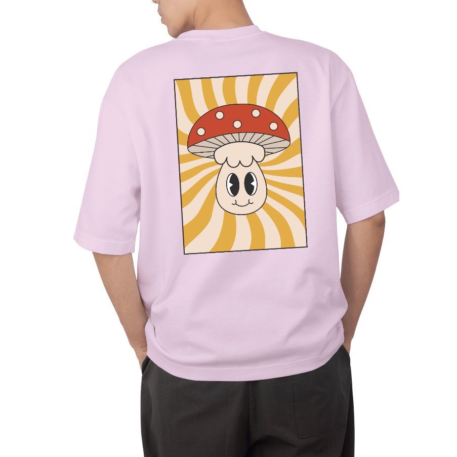 Camiseta Cogumelo Feliz Mushroom Happy Day Oversized Ombro Caido Long Line Top