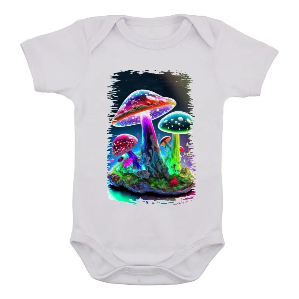 Body Infantil Cogumelo Paisagem Desenho Fofo Bebê 07