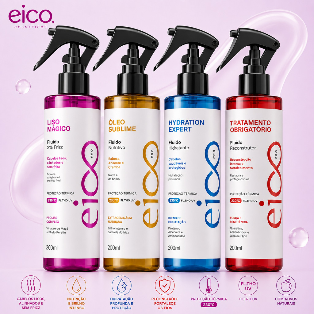 Protetor Termico Cabelo Eico Pro 200ml Anti Frizz Spray de Cabelo Leave in Protetor Térmico Finalizador Cabelo Eico