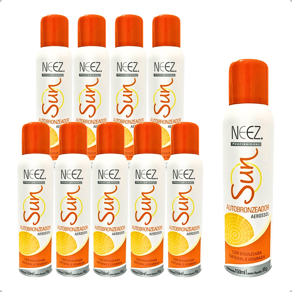 Kit 09 Spray Autobronzeador Sun Aerosol Bronzeado Natural Neez Profissional