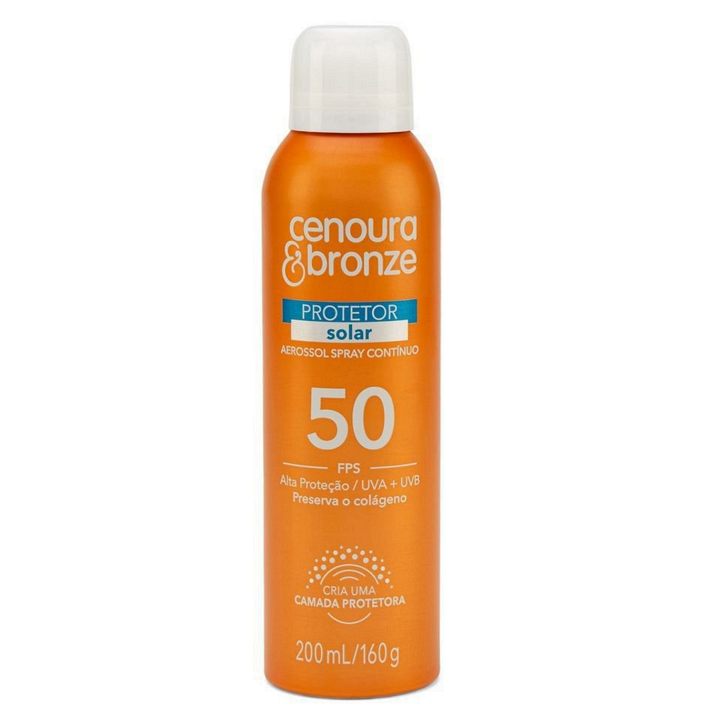Protetor Solar Aerossol FPS 50 Cenoura & Bronze 200ml Spray Proteção UVA+UVB
