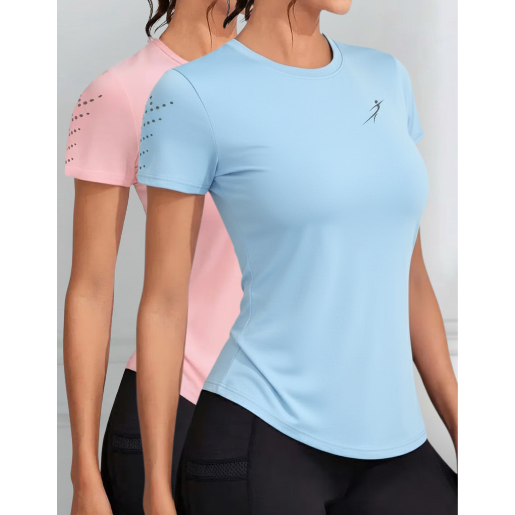 Kit 2 Camisetas Dry Fit Feminina Academia Esportiva Caminhada Corrida Treino Proteção UV Levinha