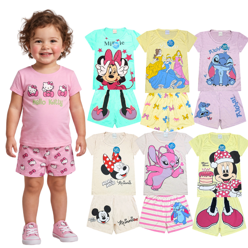 Pijama Menina Brilha no Escuro Personagens Infantil Minnie Stitch Malha Levinha Sono Tranquilo