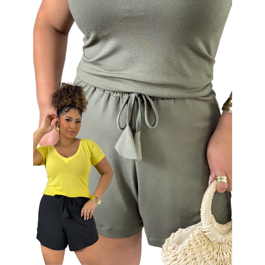 Kit 2 Short Feminino Godê Elegante Solto Levinho Básico Saída Praia Casual
