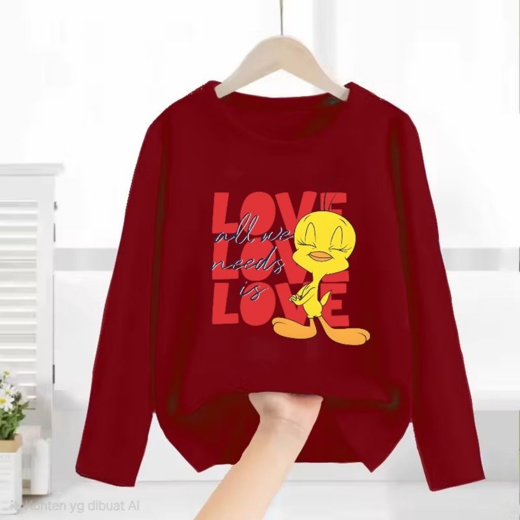 Camisetas Femininas De 1 A 12 Anos , Motivo Love Sweety Fashion , Mangas Compridas