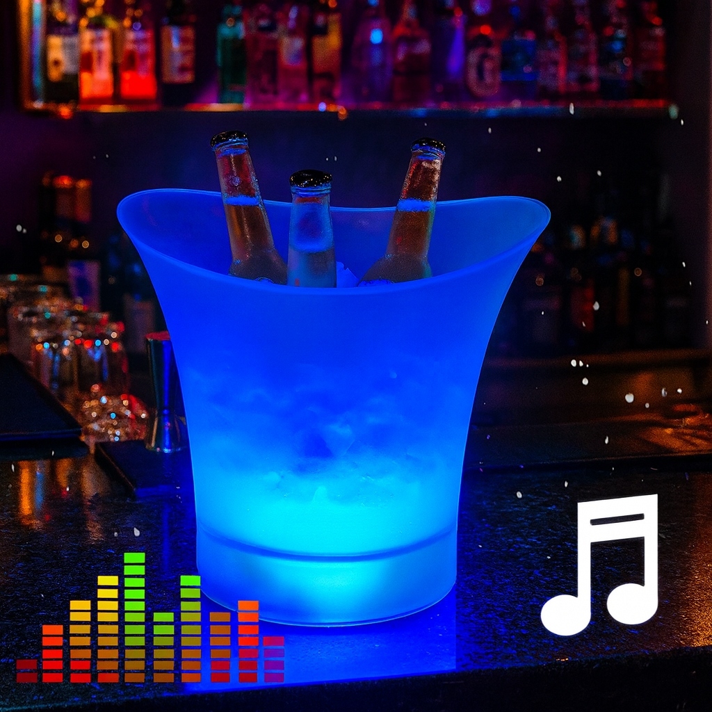 Balde Térmico Bebidas LED Caixa Som Bluetooth Branco Balada Festa USB 10 Efeitos de Luz Toca Música