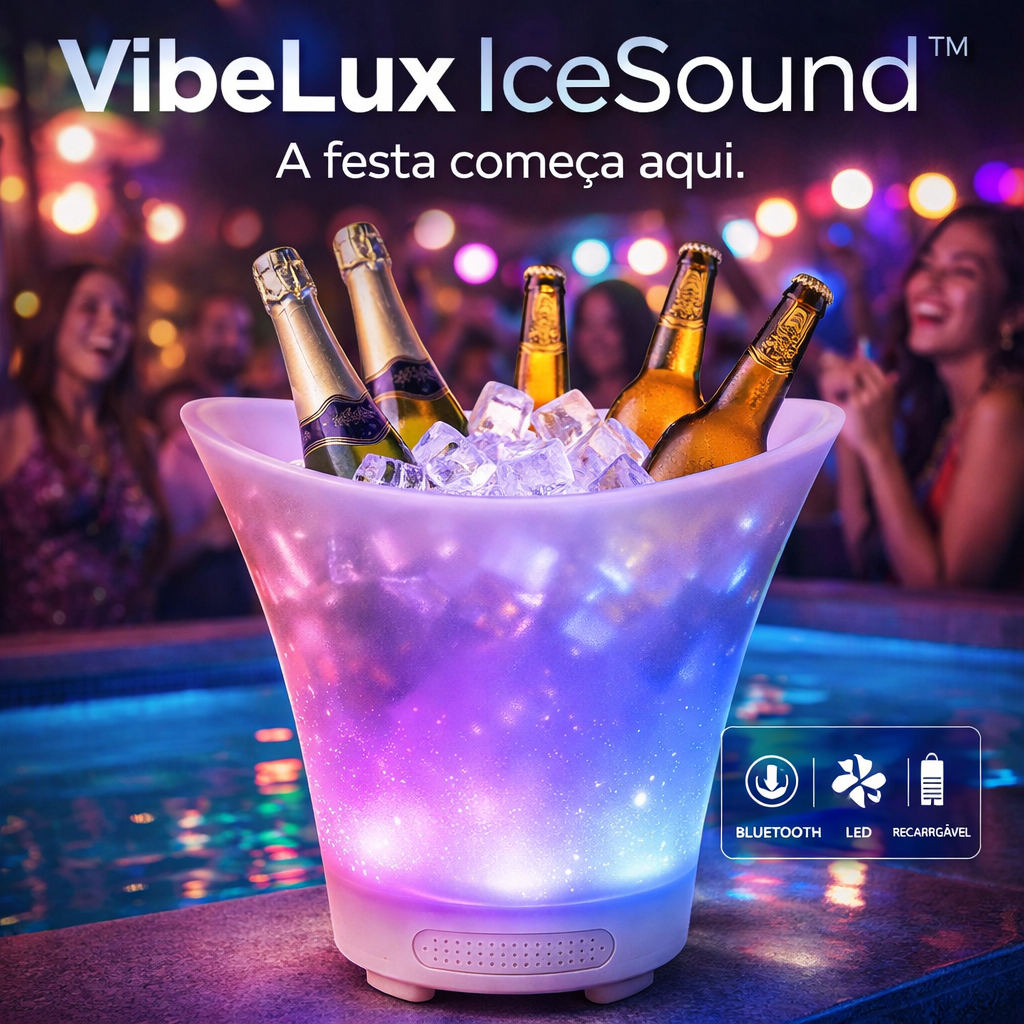 Balde de Bebidas LED RGB Bluetooth  Caixa de Som Recarregável 6,5L Festa Cooler Iluminado Portátil