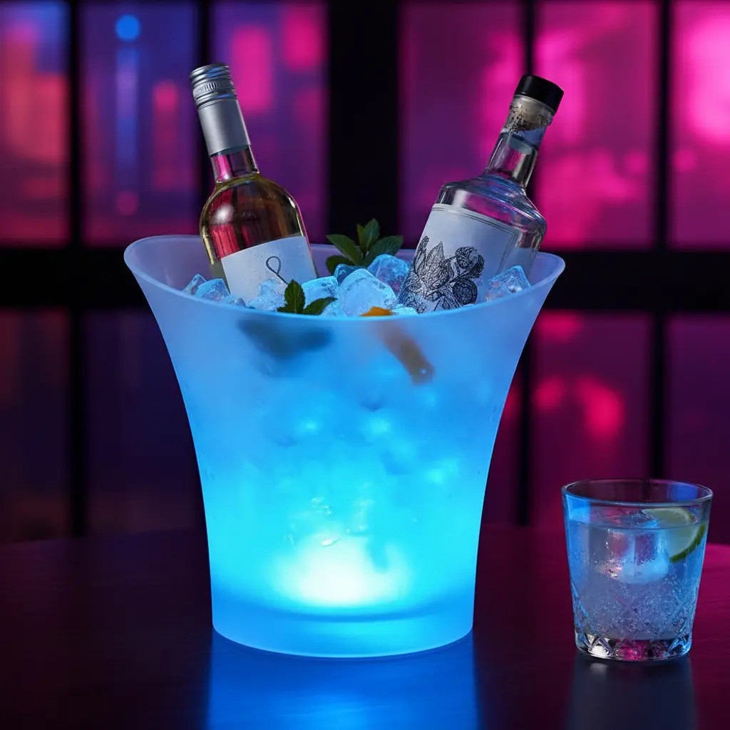 Balde Para Bebidas com LED e Caixa de Som - Branca