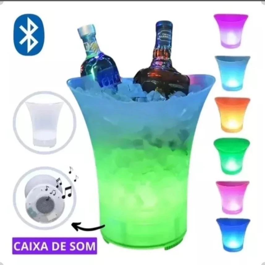 Balde Para Bebidas com LED e Caixa de Som - Branca