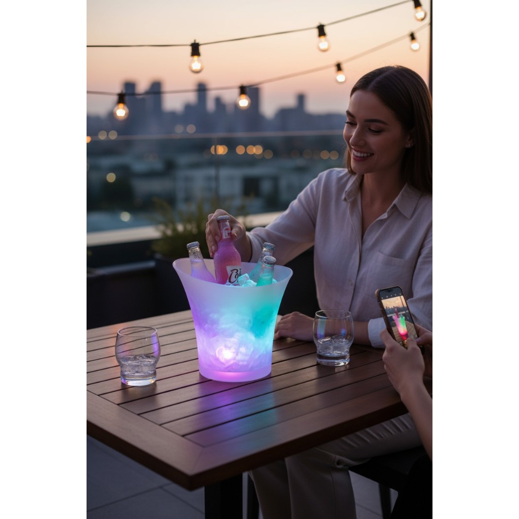 Balde de Gelo Bebidas com LED e Caixa de Som Bluetooh- Branca