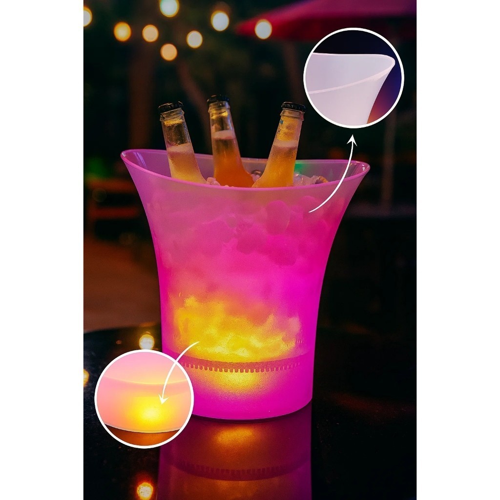 Balde para Bebidas com LED e Caixa de Som Branca, Ideal para Festas e Reuniões